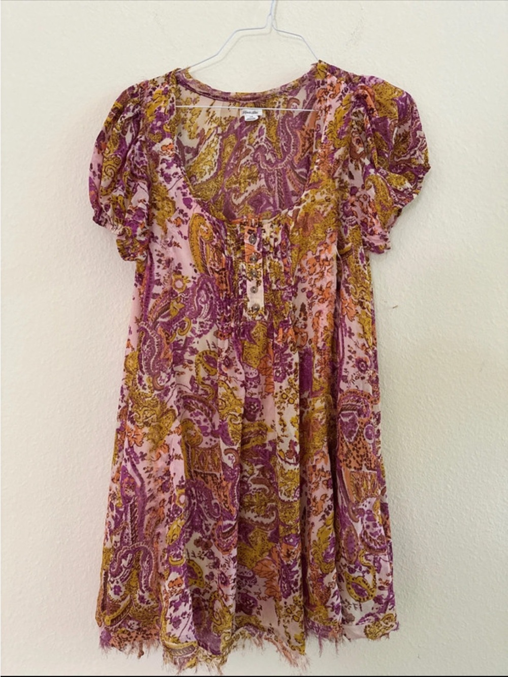 Urban Outfitters Kimichi Blue Pink, Mustard & Purple Paisley Babydoll Dress
